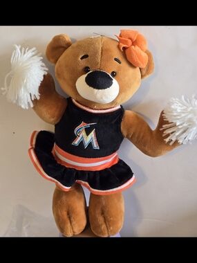 Florida Marlins Plush Cheer Bear in Black & Orange Cheerleader New 12 Inch